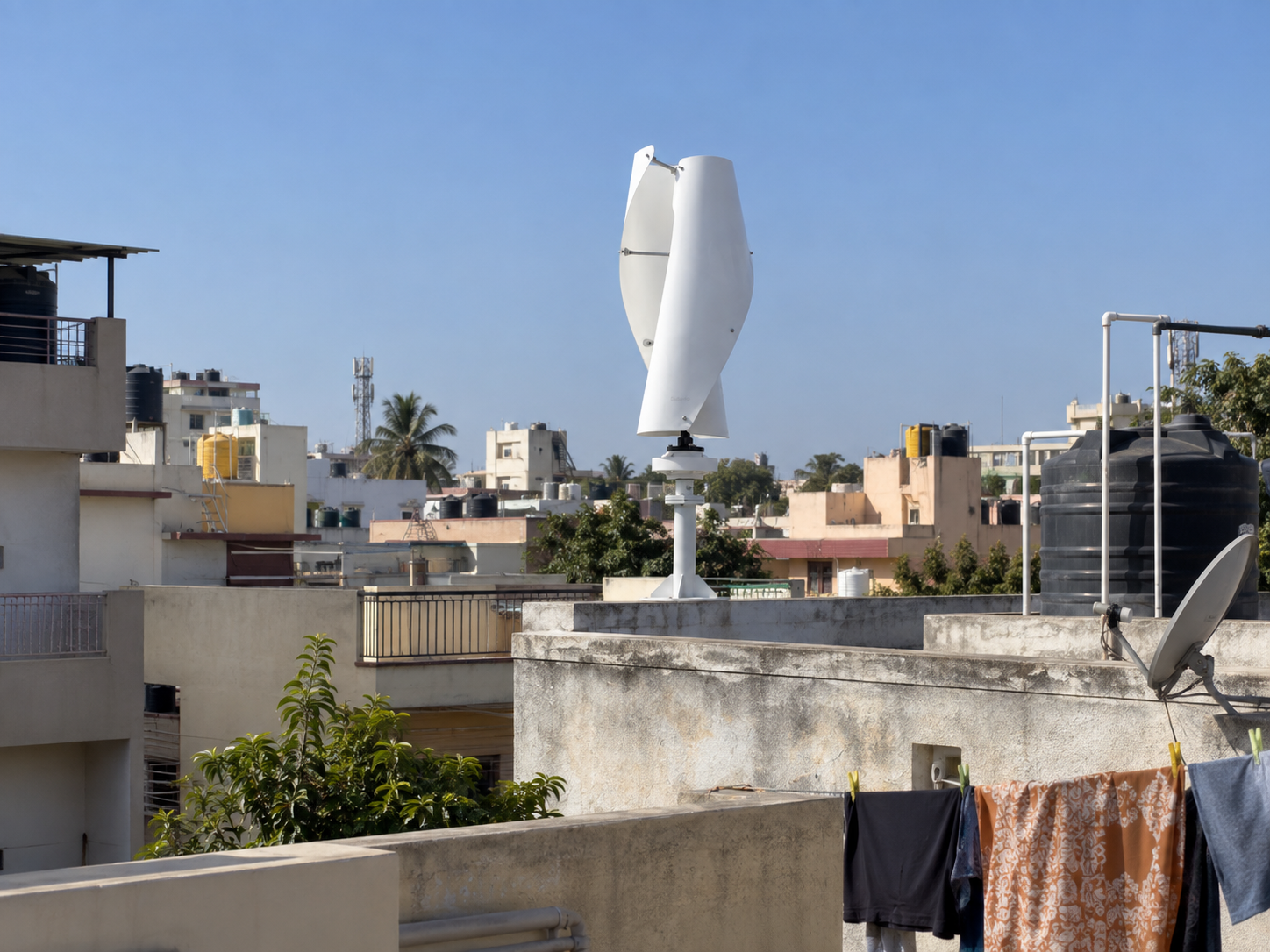 कम हवा में भारतीय छत पर लगी Solario vertical wind turbine
