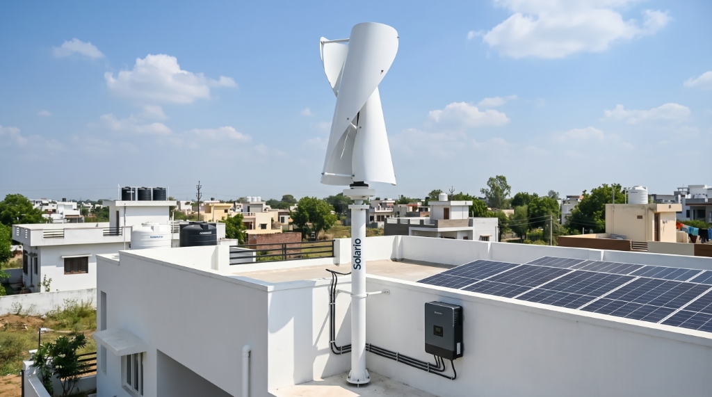 Solario vertical wind turbine installed on a rooftop in India