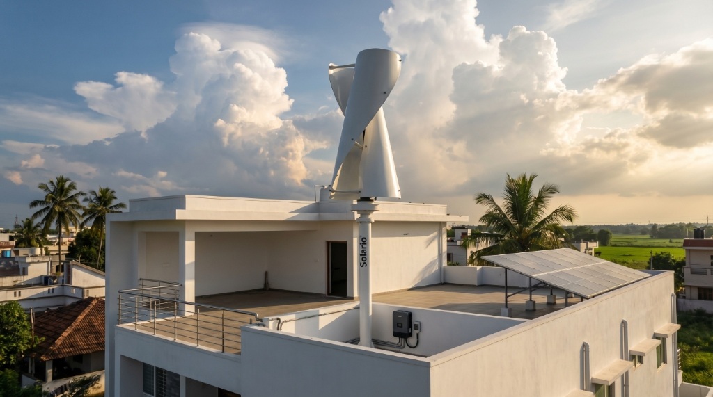 Solario 2kW vertical axis wind turbine for a larger home system