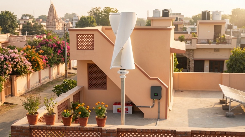 Solario helical vertical wind turbine for a home rooftop in India